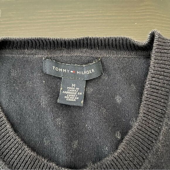 Tommy Hilfiger Cardigan Womens Sz M Navy Blue Polka Dot Button Front Pima Cotton - Picture 8 of 12
